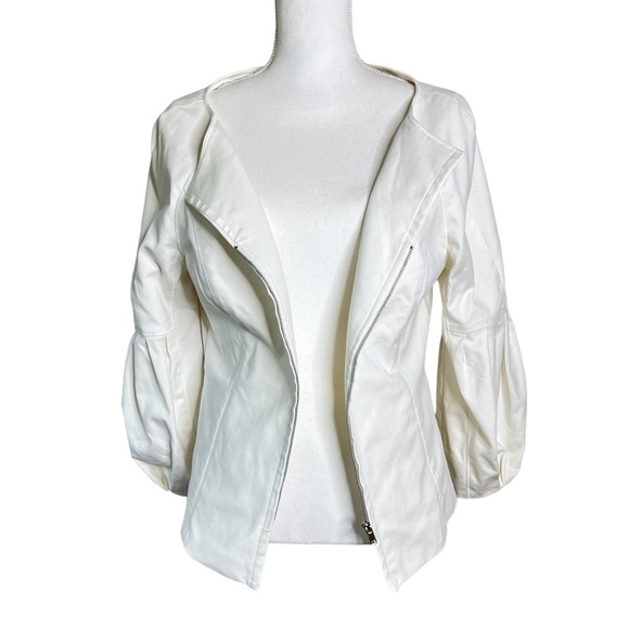 Magaschoni Collection White Zip Front Puff Sleeve Jacket - Picture 6 of 6